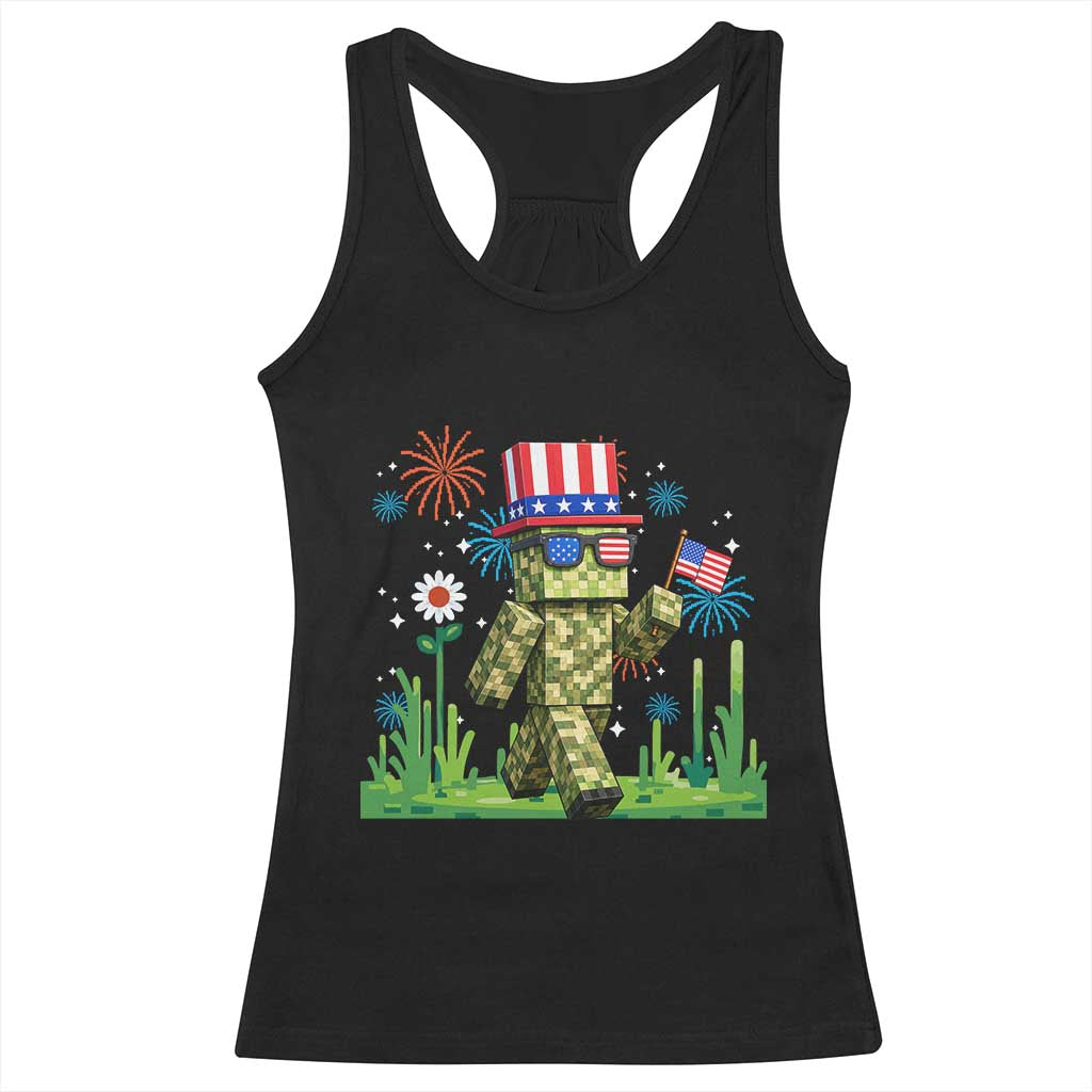 4th Of July Gamer Racerback Tank Top Pixel Art US Flag Gaming