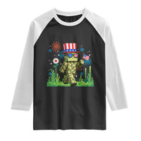 4th Of July Gamer Raglan Shirt Pixel Art US Flag Gaming