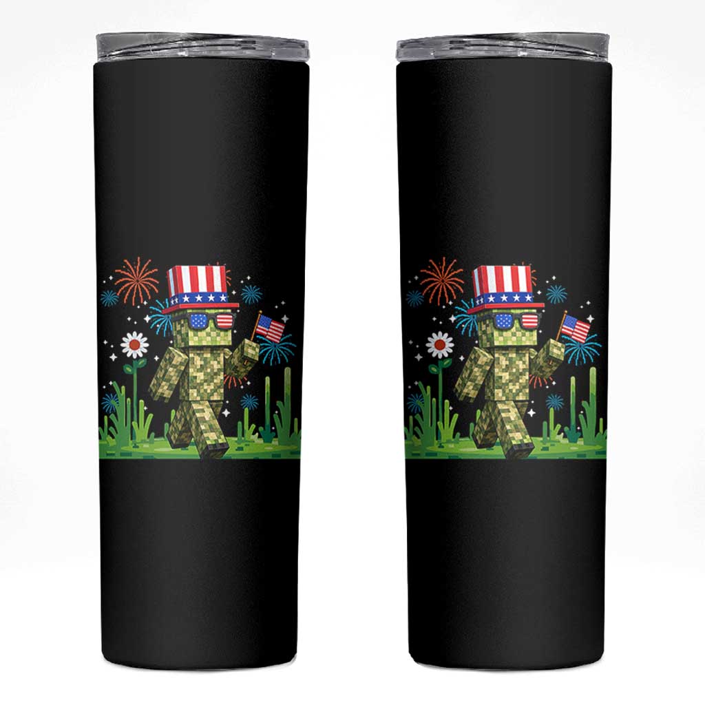 4th Of July Gamer Skinny Tumbler Pixel Art US Flag Gaming
