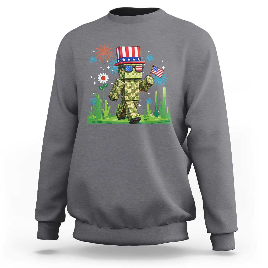 4th Of July Gamer Sweatshirt Pixel Art US Flag Gaming