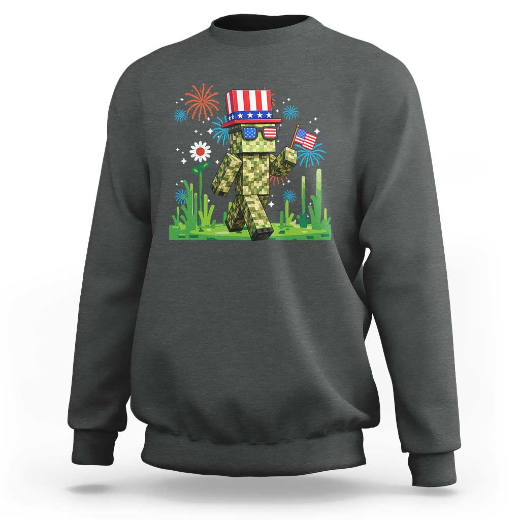 4th Of July Gamer Sweatshirt Pixel Art US Flag Gaming
