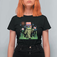 4th Of July Gamer T Shirt For Women Pixel Art US Flag Gaming