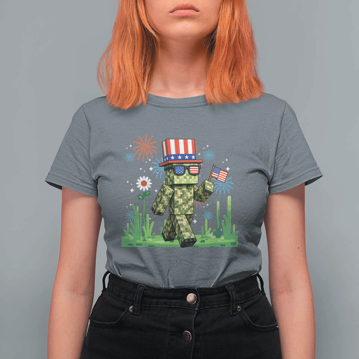4th Of July Gamer T Shirt For Women Pixel Art US Flag Gaming