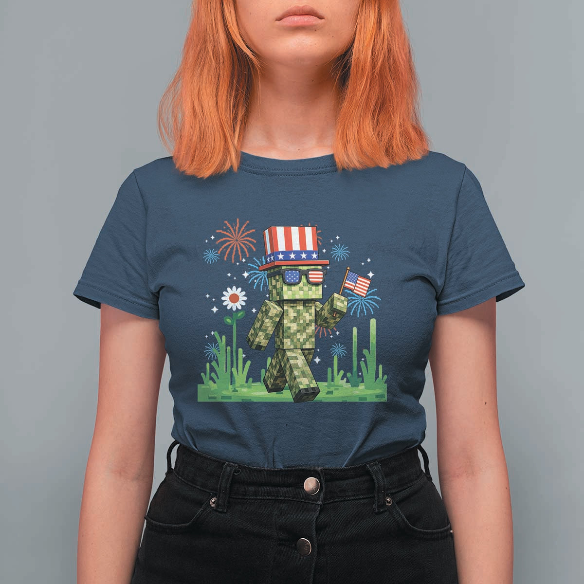 4th Of July Gamer T Shirt For Women Pixel Art US Flag Gaming