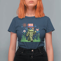 4th Of July Gamer T Shirt For Women Pixel Art US Flag Gaming