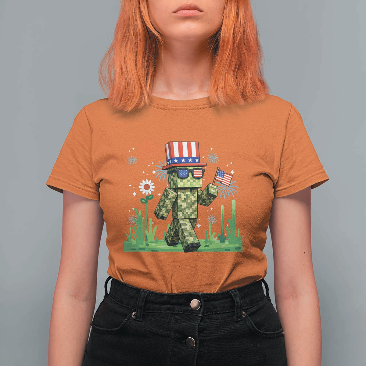 4th Of July Gamer T Shirt For Women Pixel Art US Flag Gaming