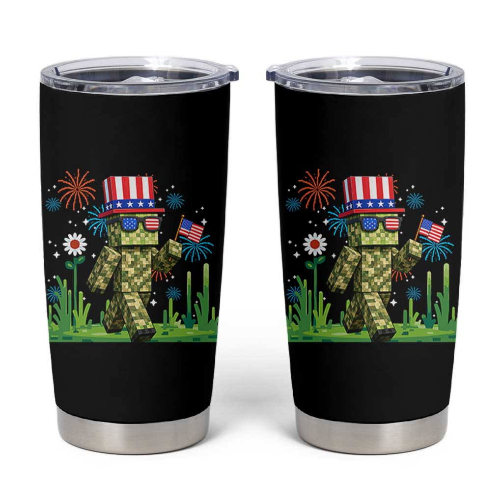 4th Of July Gamer Tumbler Cup Pixel Art US Flag Gaming