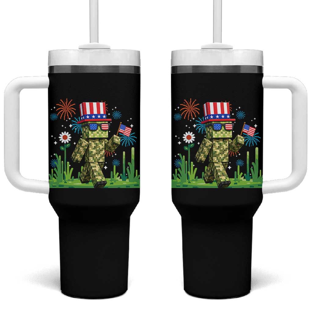 4th Of July Gamer Tumbler With Handle Pixel Art US Flag Gaming