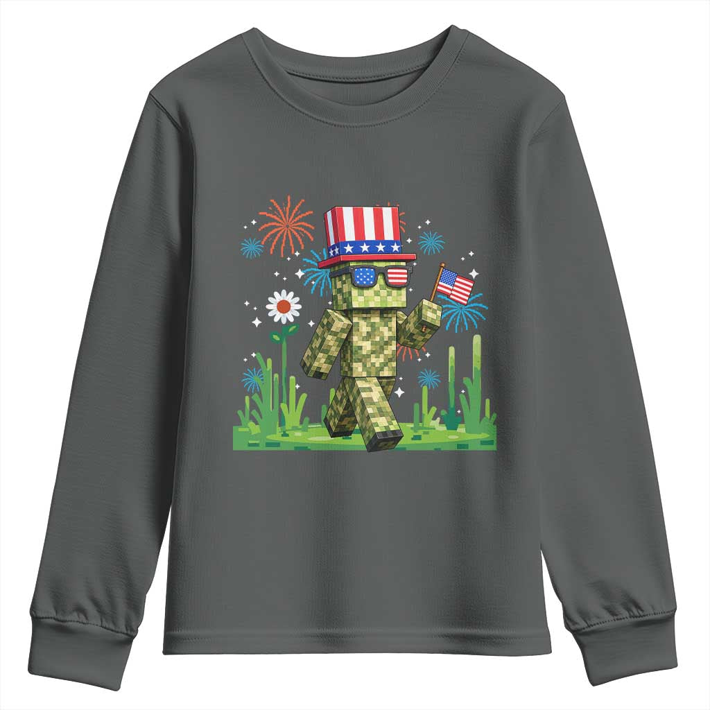 4th Of July Gamer Youth Sweatshirt Pixel Art US Flag Gaming