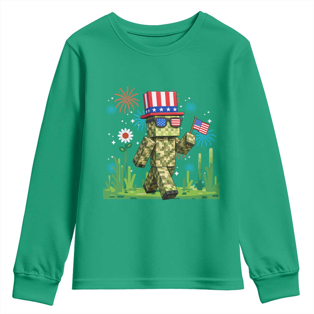 4th Of July Gamer Youth Sweatshirt Pixel Art US Flag Gaming