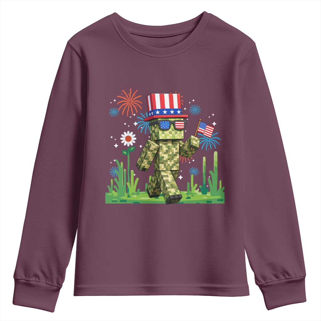 4th Of July Gamer Youth Sweatshirt Pixel Art US Flag Gaming
