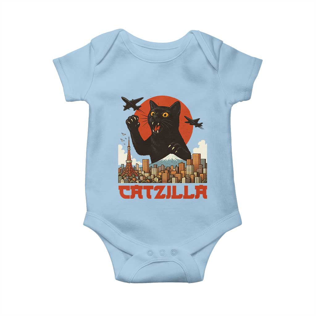 Catzilla Baby Onesie Funny Giant Cat Monster Roaring Tokyo Japan - Wonder Print Shop