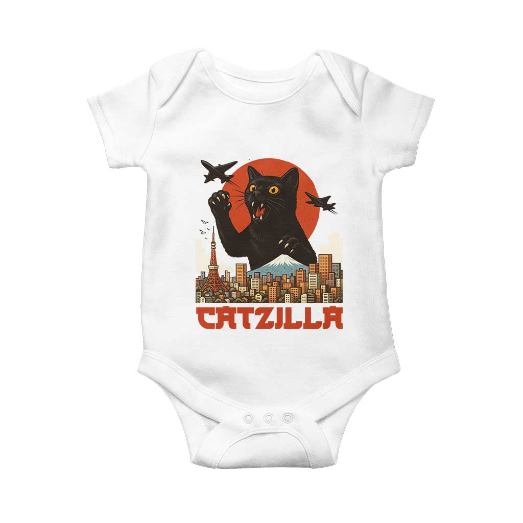 Catzilla Baby Onesie Funny Giant Cat Monster Roaring Tokyo Japan - Wonder Print Shop