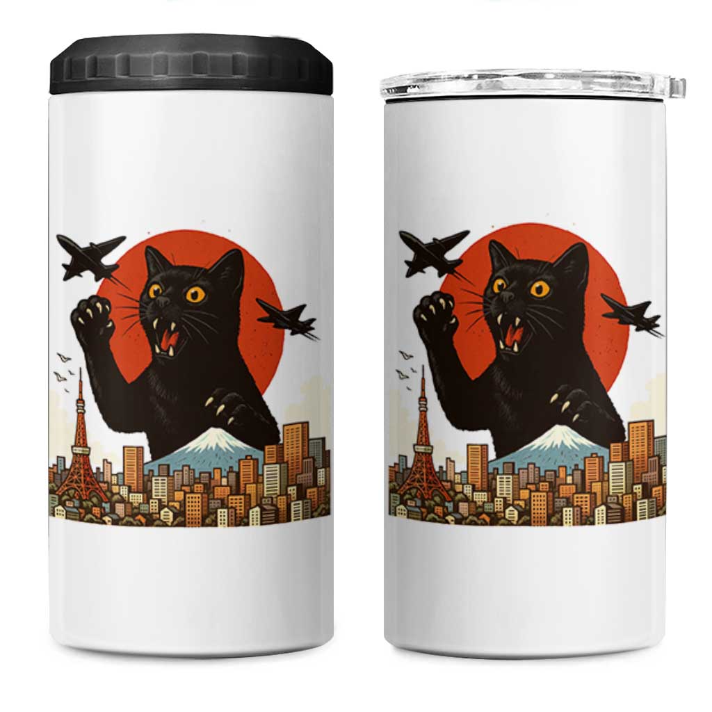 Catzilla 4 in 1 Can Cooler Tumbler Funny Giant Cat Monster Roaring Tokyo Japan