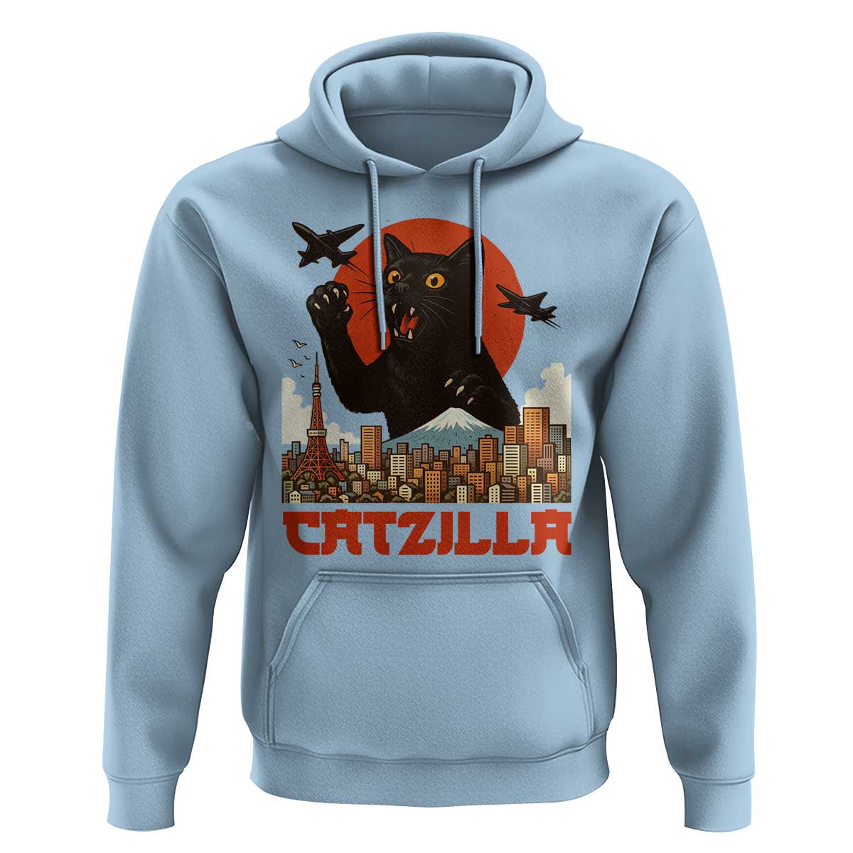 Catzilla Hoodie Funny Giant Cat Monster Roaring Tokyo Japan - Wonder Print Shop