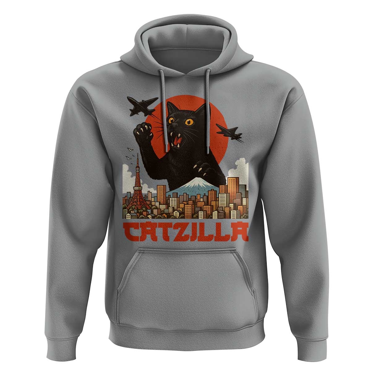 Catzilla Hoodie Funny Giant Cat Monster Roaring Tokyo Japan - Wonder Print Shop
