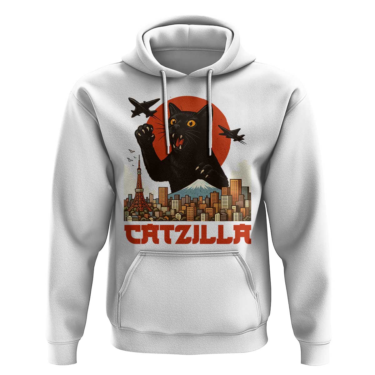Catzilla Hoodie Funny Giant Cat Monster Roaring Tokyo Japan - Wonder Print Shop