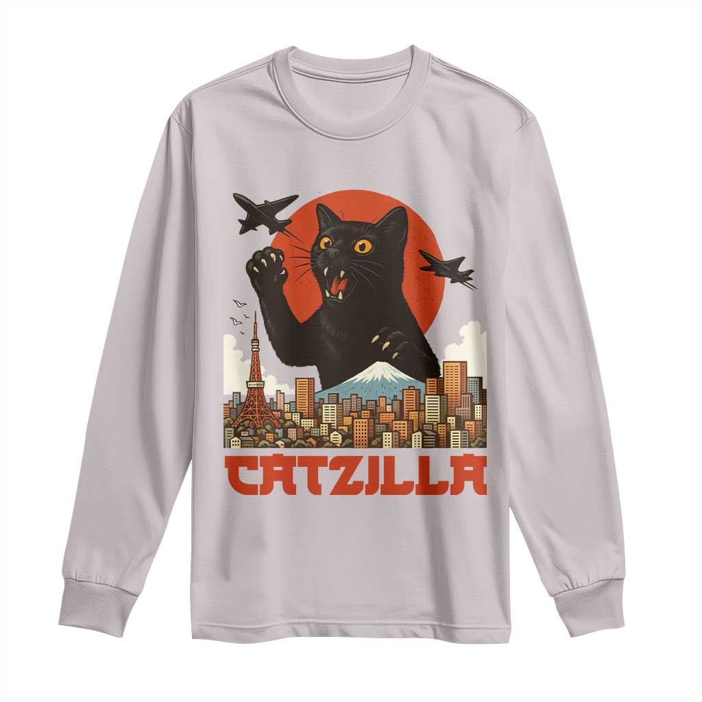 Catzilla Long Sleeve Shirt Funny Giant Cat Monster Roaring Tokyo Japan - Wonder Print Shop