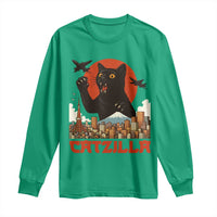 Catzilla Long Sleeve Shirt Funny Giant Cat Monster Roaring Tokyo Japan - Wonder Print Shop