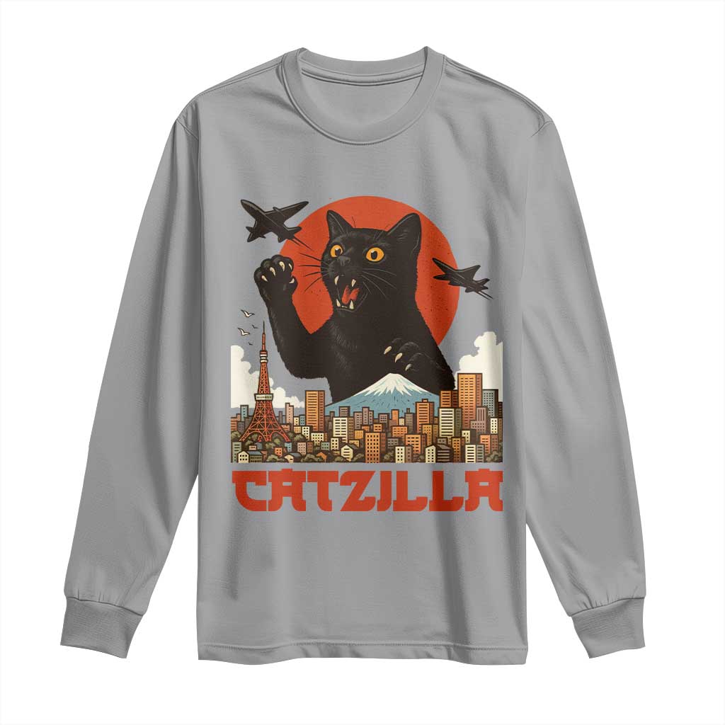 Catzilla Long Sleeve Shirt Funny Giant Cat Monster Roaring Tokyo Japan - Wonder Print Shop