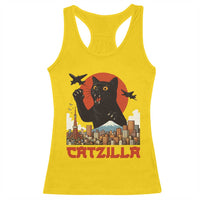 Catzilla Racerback Tank Top Funny Giant Cat Monster Roaring Tokyo Japan - Wonder Print Shop
