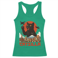 Catzilla Racerback Tank Top Funny Giant Cat Monster Roaring Tokyo Japan - Wonder Print Shop