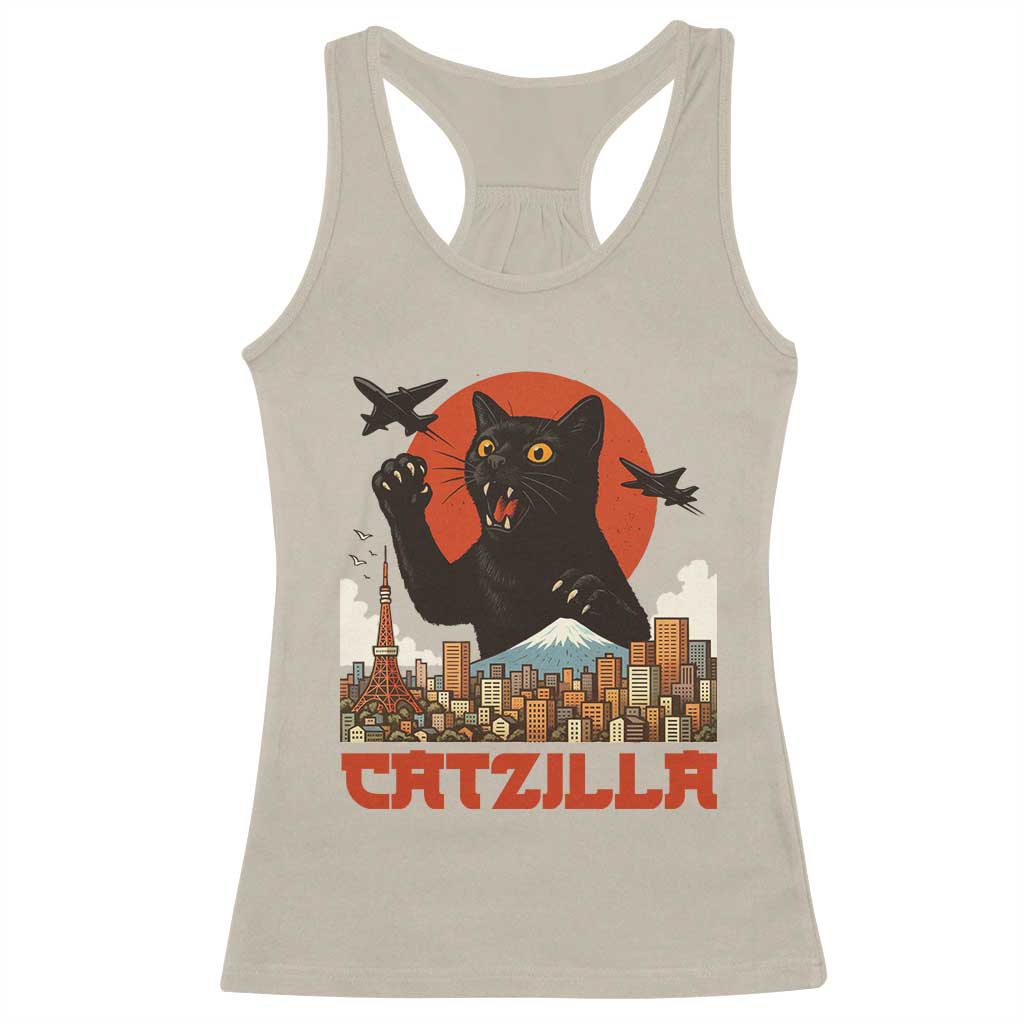 Catzilla Racerback Tank Top Funny Giant Cat Monster Roaring Tokyo Japan - Wonder Print Shop