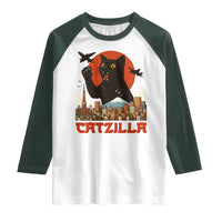 Catzilla Raglan Shirt Funny Giant Cat Monster Roaring Tokyo Japan - Wonder Print Shop