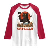 Catzilla Raglan Shirt Funny Giant Cat Monster Roaring Tokyo Japan - Wonder Print Shop