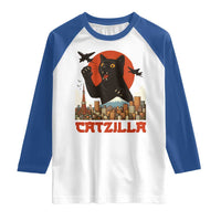 Catzilla Raglan Shirt Funny Giant Cat Monster Roaring Tokyo Japan - Wonder Print Shop