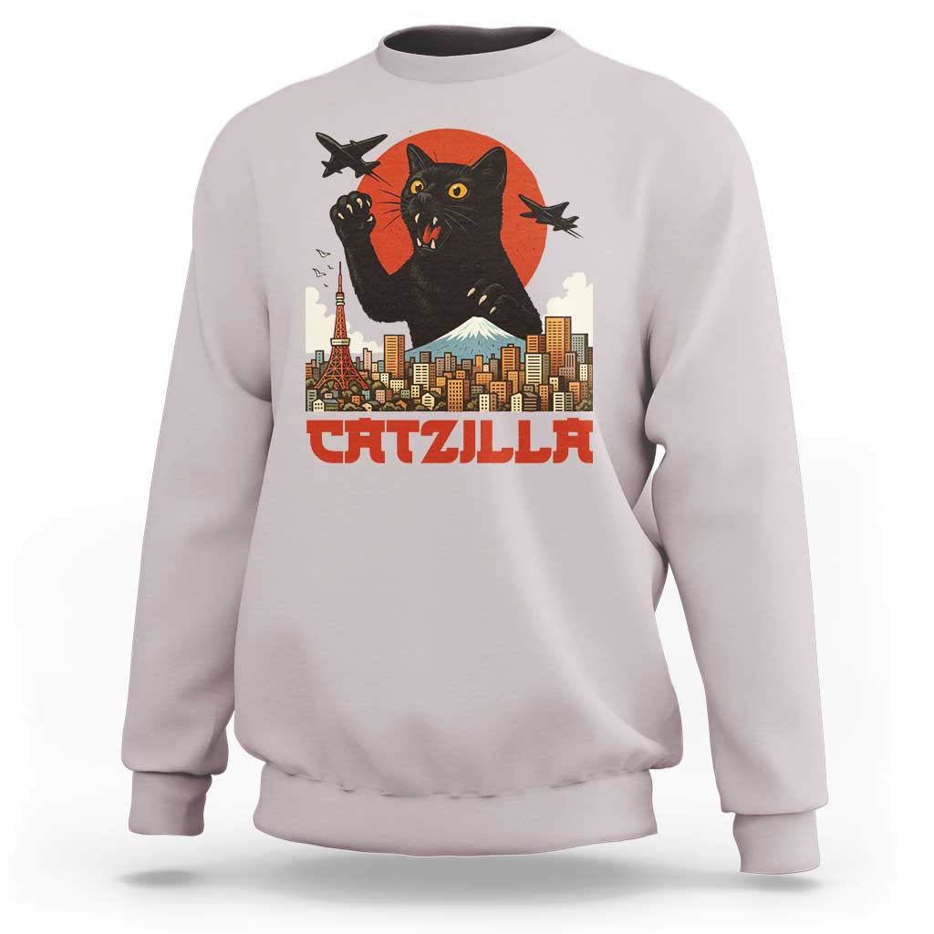 Catzilla Sweatshirt Funny Giant Cat Monster Roaring Tokyo Japan - Wonder Print Shop