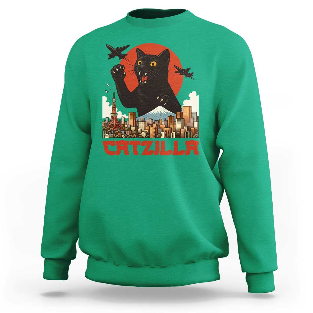 Catzilla Sweatshirt Funny Giant Cat Monster Roaring Tokyo Japan - Wonder Print Shop
