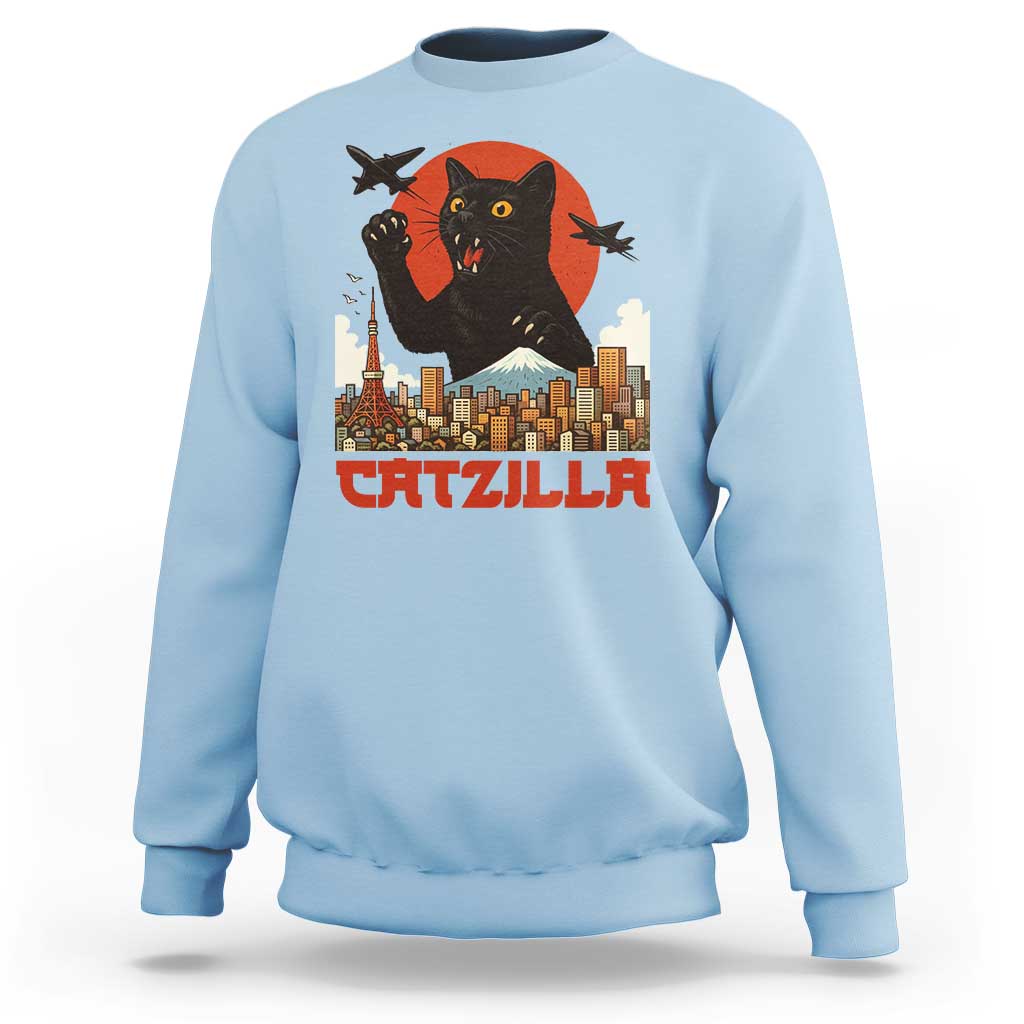Catzilla Sweatshirt Funny Giant Cat Monster Roaring Tokyo Japan - Wonder Print Shop