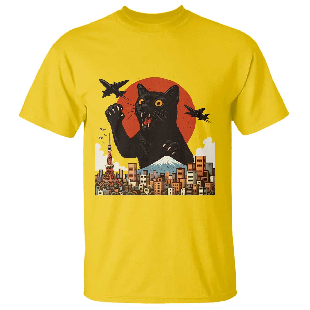 Catzilla T Shirt Funny Giant Cat Monster Roaring Tokyo Japan - Wonder Print Shop