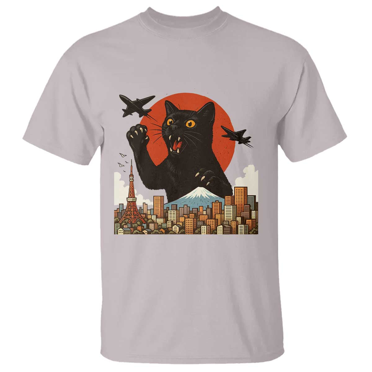 Catzilla T Shirt Funny Giant Cat Monster Roaring Tokyo Japan - Wonder Print Shop