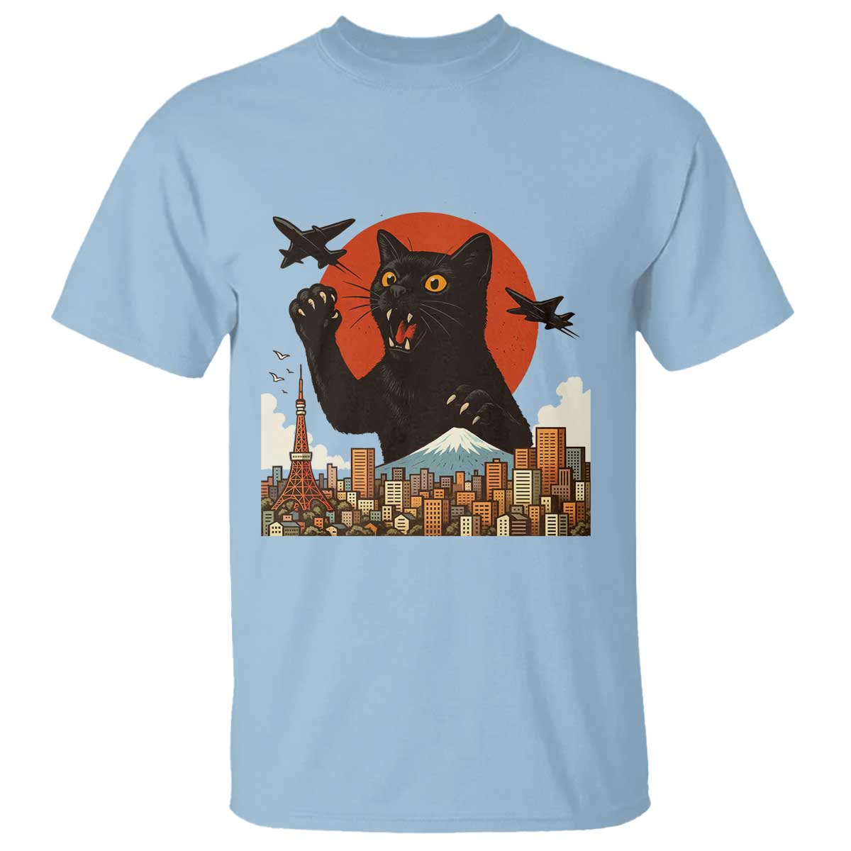 Catzilla T Shirt Funny Giant Cat Monster Roaring Tokyo Japan - Wonder Print Shop