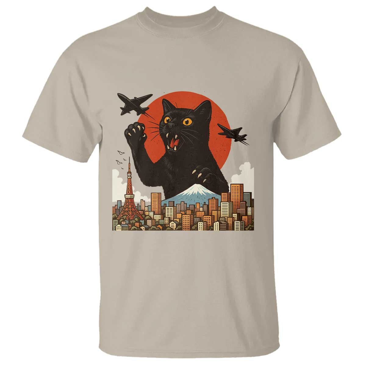Catzilla T Shirt Funny Giant Cat Monster Roaring Tokyo Japan - Wonder Print Shop