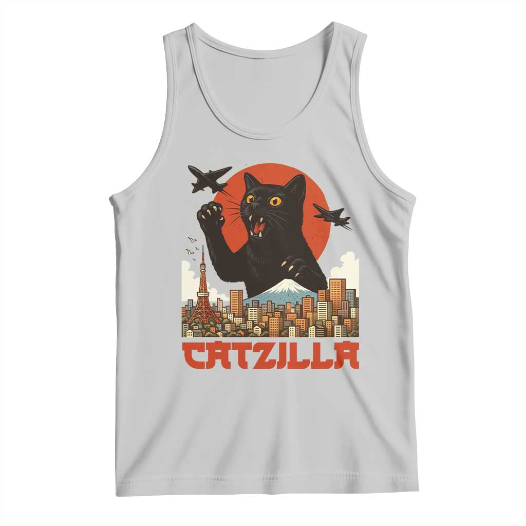 Catzilla Tank Top Funny Giant Cat Monster Roaring Tokyo Japan - Wonder Print Shop
