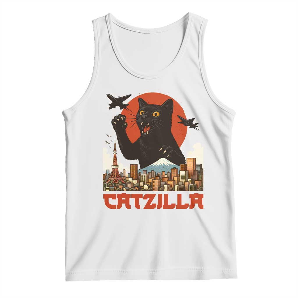 Catzilla Tank Top Funny Giant Cat Monster Roaring Tokyo Japan - Wonder Print Shop