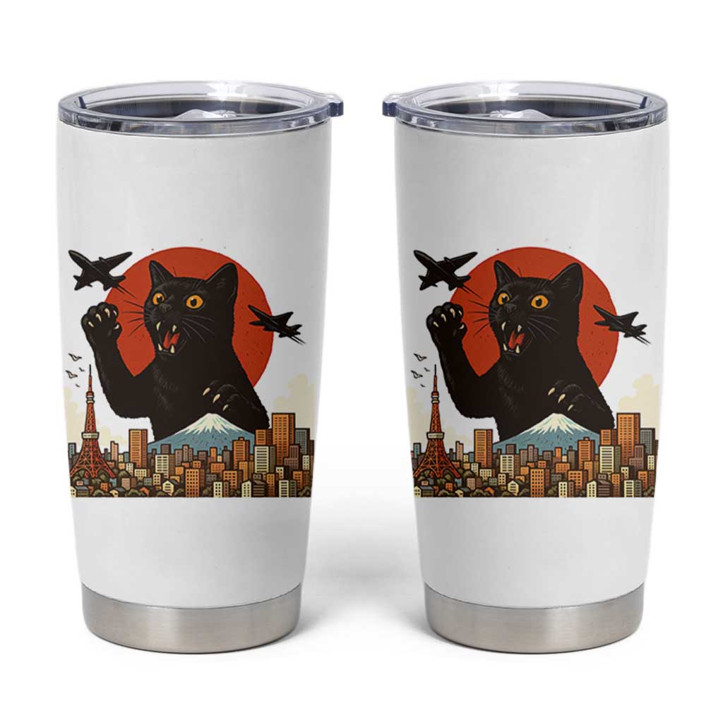 Catzilla Tumbler Cup Funny Giant Cat Monster Roaring Tokyo Japan