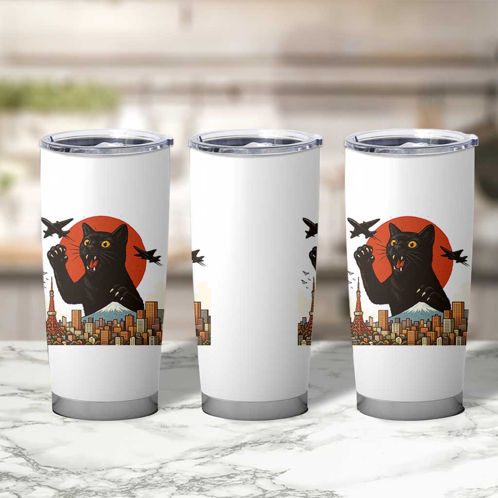 Catzilla Tumbler Cup Funny Giant Cat Monster Roaring Tokyo Japan