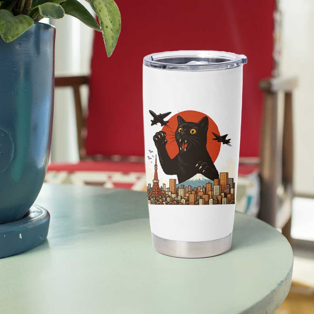 Catzilla Tumbler Cup Funny Giant Cat Monster Roaring Tokyo Japan