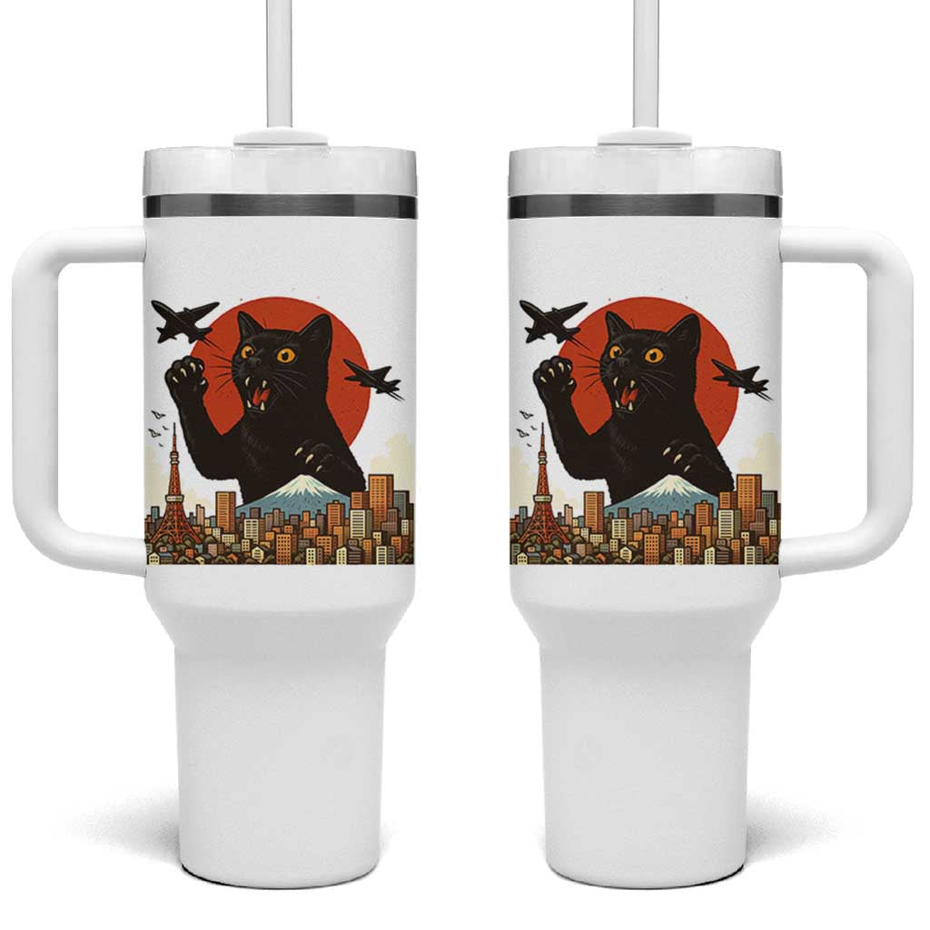 Catzilla Tumbler With Handle Funny Giant Cat Monster Roaring Tokyo Japan