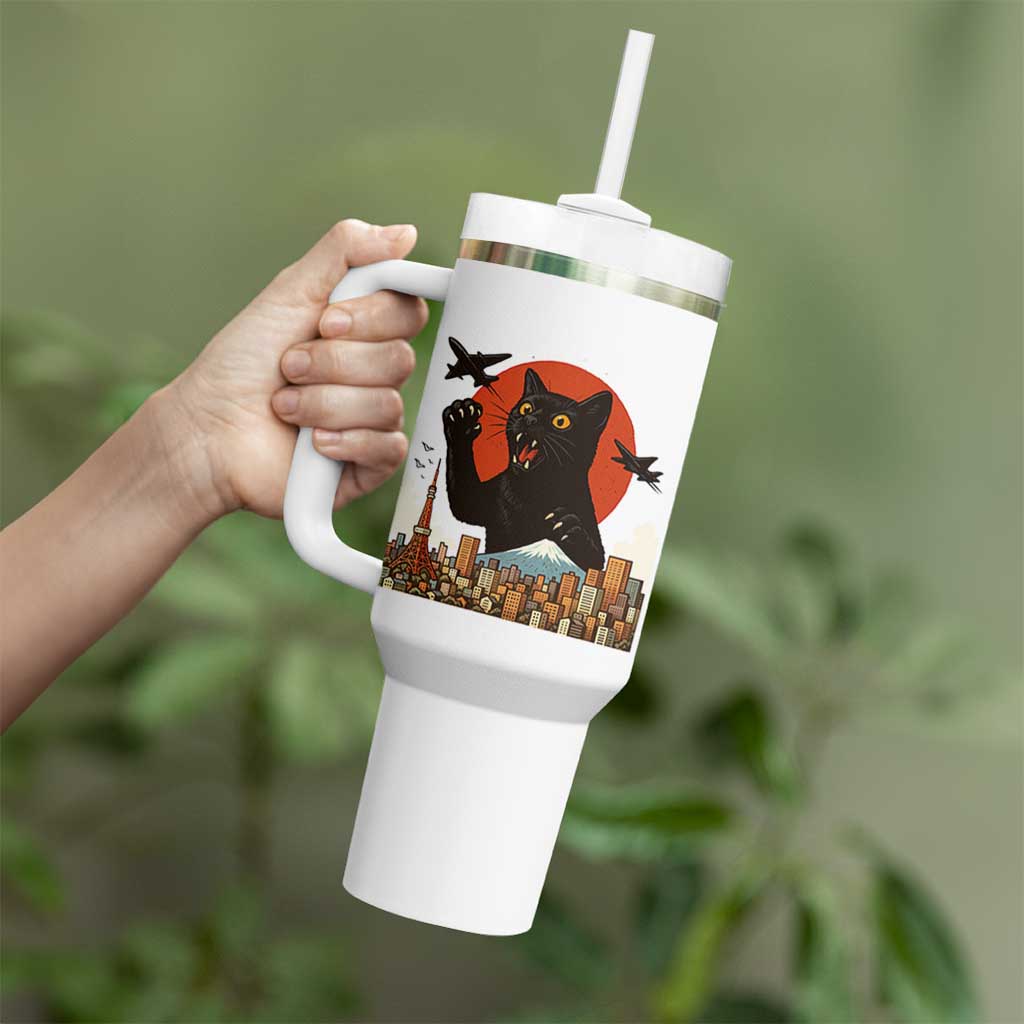 Catzilla Tumbler With Handle Funny Giant Cat Monster Roaring Tokyo Japan