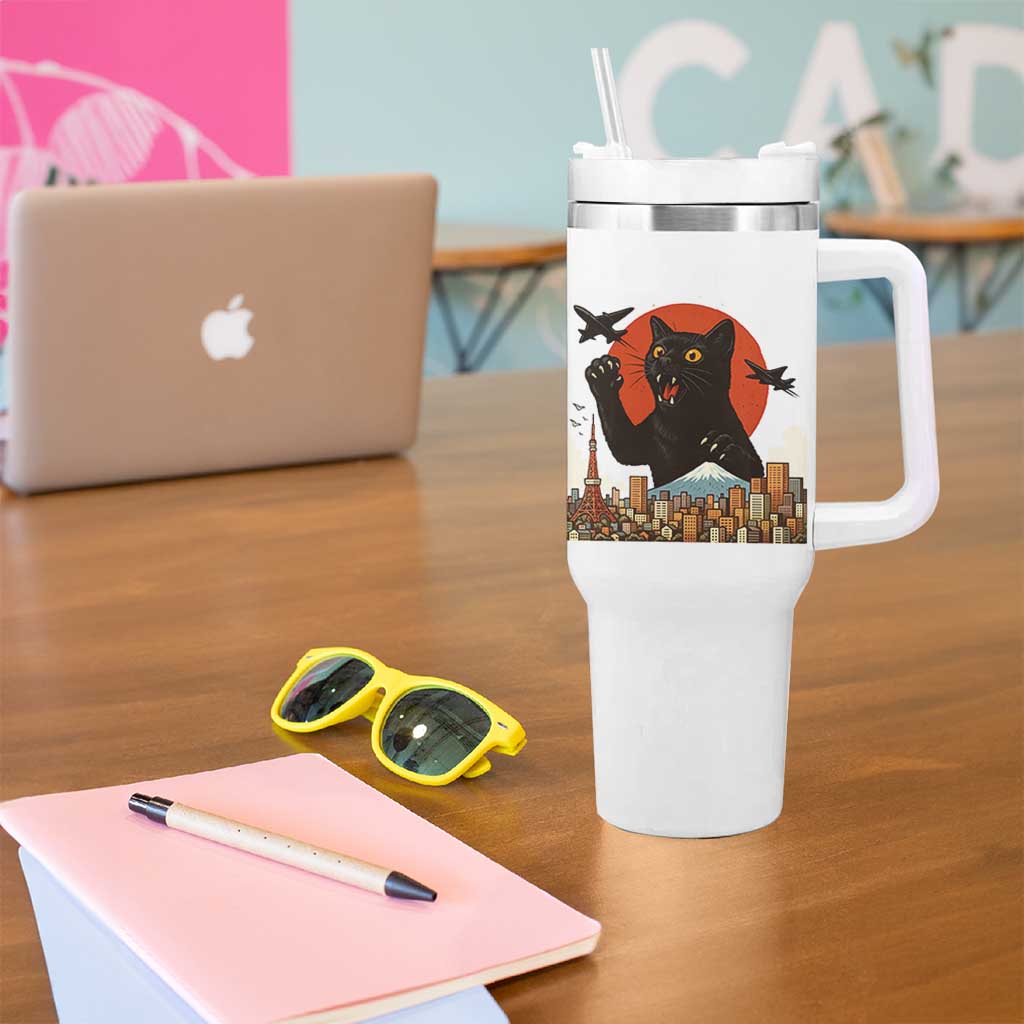 Catzilla Tumbler With Handle Funny Giant Cat Monster Roaring Tokyo Japan