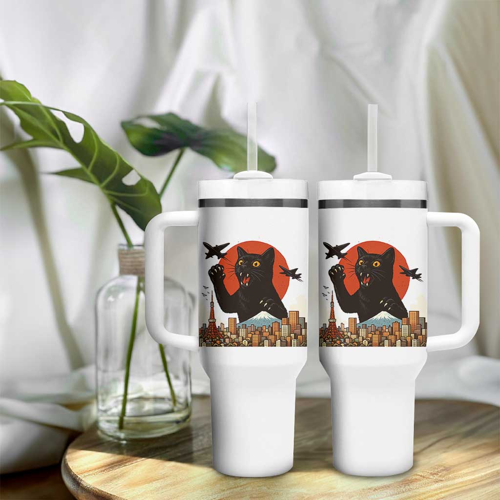 Catzilla Tumbler With Handle Funny Giant Cat Monster Roaring Tokyo Japan