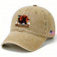 Funny Giant Cat Monster Roaring Tokyo Japan Washed Cotton Baseball Cap