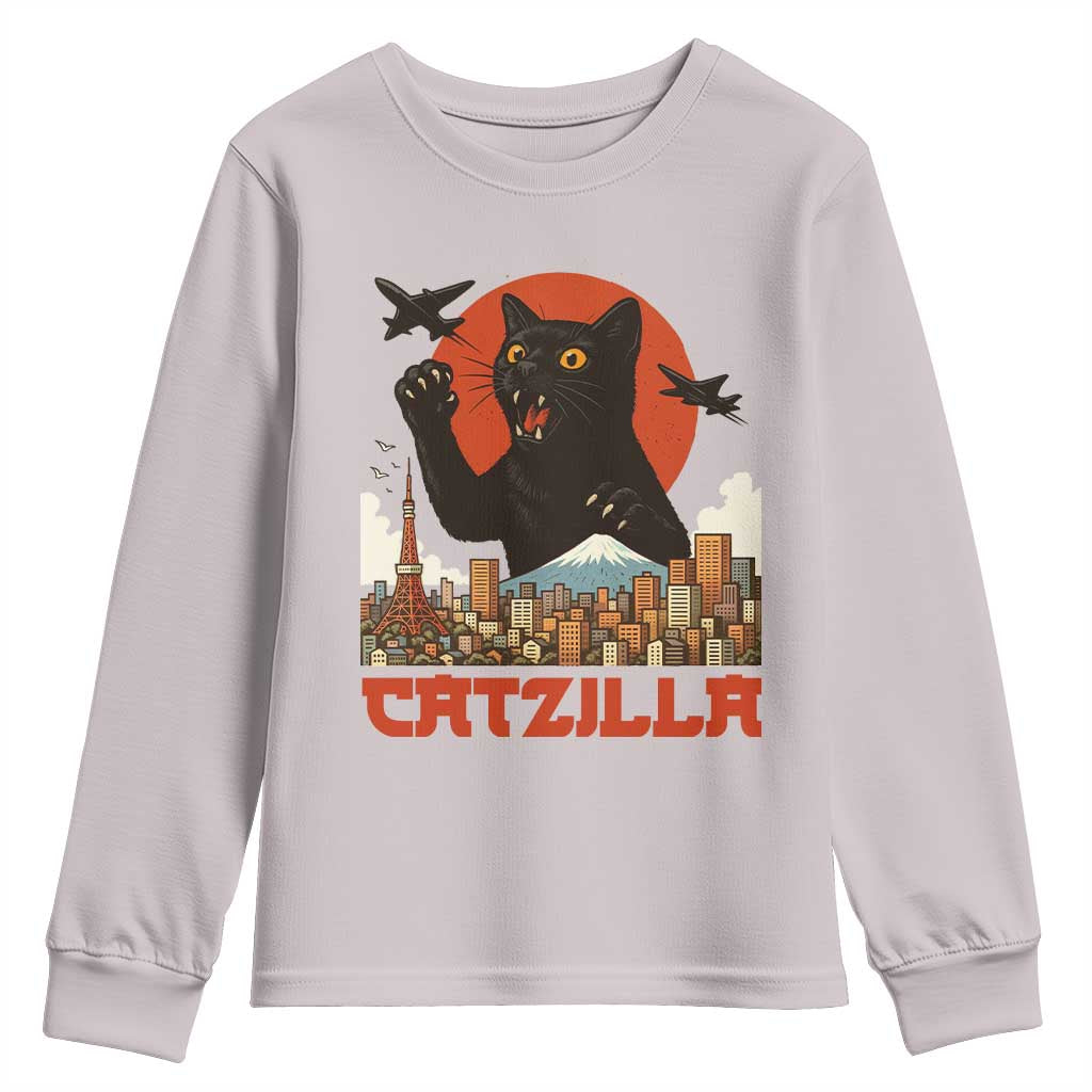 Catzilla Youth Sweatshirt Funny Giant Cat Monster Roaring Tokyo Japan - Wonder Print Shop