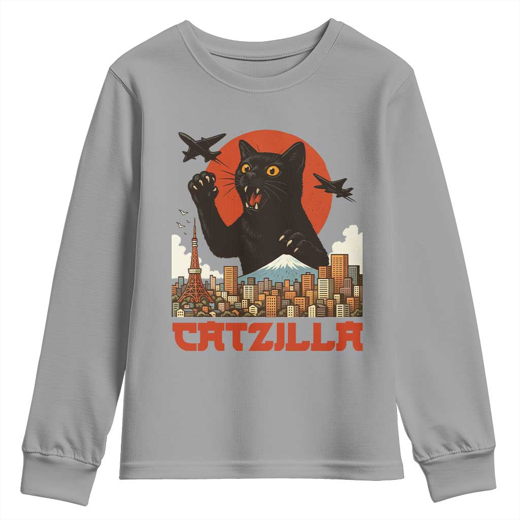 Catzilla Youth Sweatshirt Funny Giant Cat Monster Roaring Tokyo Japan - Wonder Print Shop