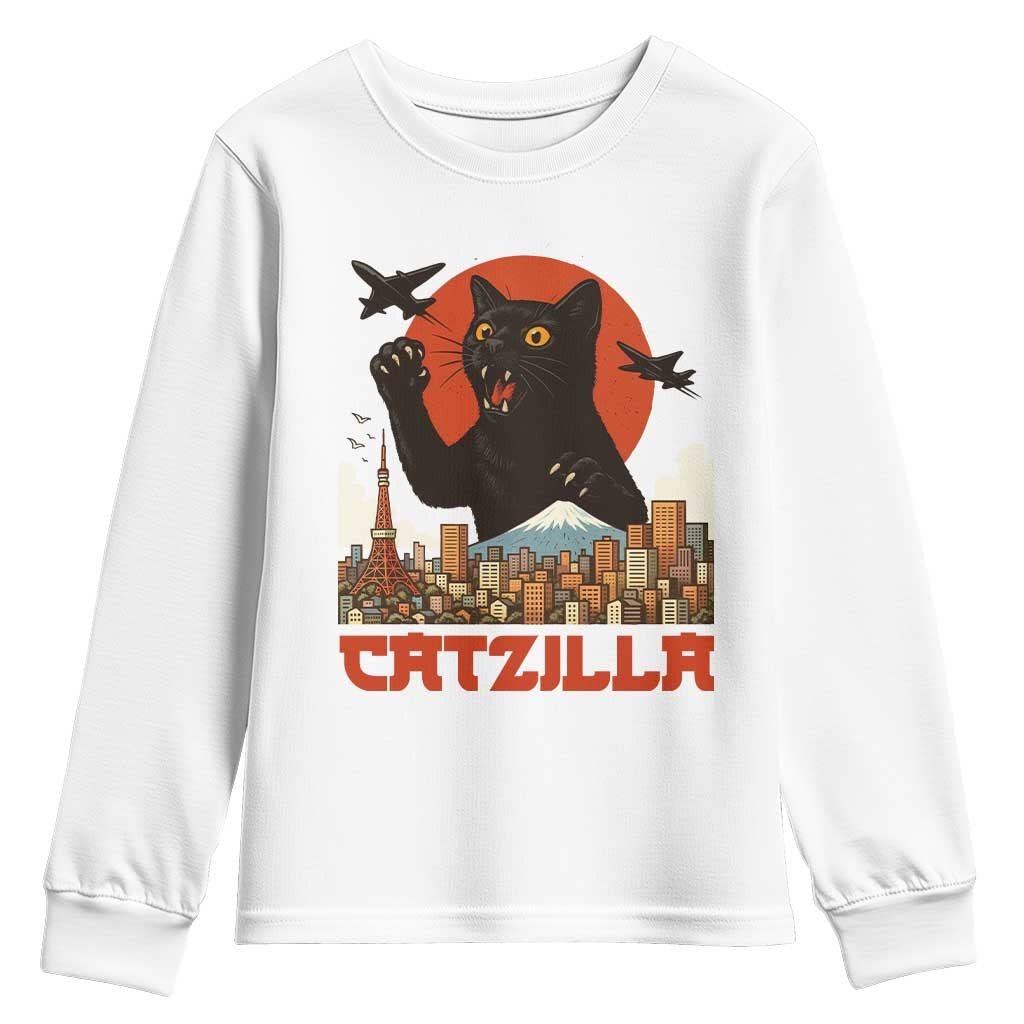 Catzilla Youth Sweatshirt Funny Giant Cat Monster Roaring Tokyo Japan - Wonder Print Shop